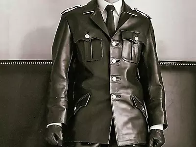 WW2 Leather Tunics Shirt Style Leather Jacket Men's German Police Leather Jacket • $255.29