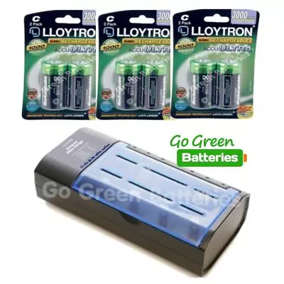 Lloytron Universal Charger +6 C Size LR14 Rechargeable Batteries (AA AAA C D 9V) • £24.99