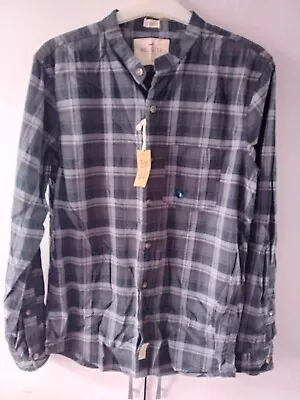 Mens / Older Boys Hollister Grey Checked Band-Collared Shirt Size S • £9.99