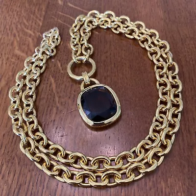 Massive Statement Heavy Goldplated Joan Rivers Thick Chain Huge Glass Gem 35” Y8 • $49.99