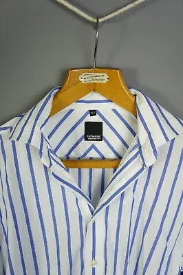 Katharine Hamnett - S / 15.5 - White & Blue Striped Long Sleeve Shirt • £14.95