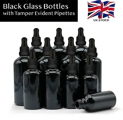 BLACK Glass Dropper Bottle With Pipette Eye Drop Oils Aromatherapy Wholesale • £3.99