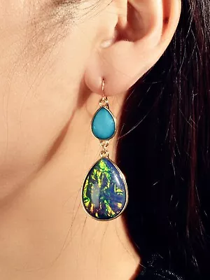 Ethnic Style Jewellery Blue Green Water Drop Earrings Party Decoration For Women • $2.99