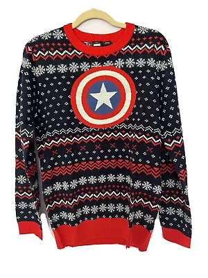 $29.95 • Buy Marvel Captain America Ugly Christmas Sweater Mens Size Large Navy New