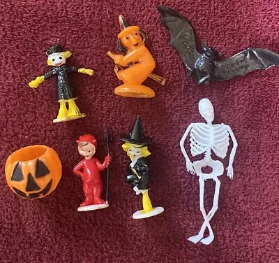 Lot Of 7 Vintage Hard Plastic Halloween Cake Toppers Hong Kong Wilton Bat Witch • $22.49