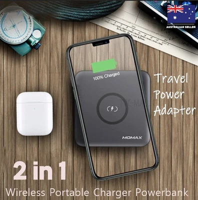 $39.95 • Buy Universal Travel Adapter Wireless Charging Powerbank Power Plug Socket Type C AU