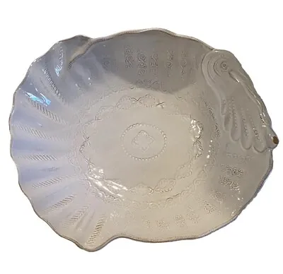 Vietri Stefano Roselli Embossed Turkey Shaped White Serving Bowl; Thanksgiving • $125