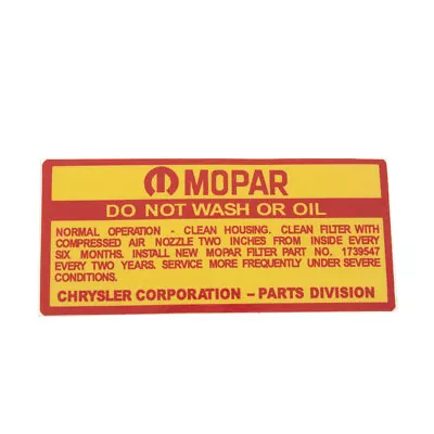 $9.66 • Buy Mopar, Do Not Wash Or Oil Air Cleaner Decal : AP6/VC/VE FITS Chrysler Valiant