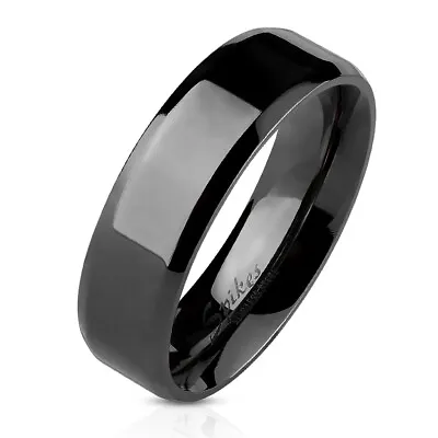 Mens Black STAINLESS STEEL Ring Band Beveled Edge Wedding UK SELLER Couple • £3.99