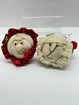 Vintage Handmade Nylon Fabric Mr. & Mrs. Santa Claus Head Christmas Tree • $7.99