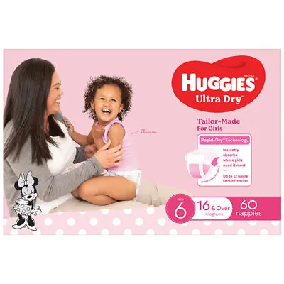 $38.99 • Buy Huggies Ultra Dry Nappies Girl Size 6 Jumbo 60 Pack