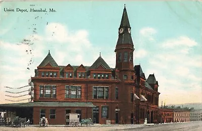 Union Railroad Depot Hannibal Missouri MO Horse & Wagon C1910 Postcard • $5.95