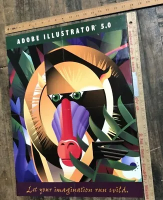 VINTAGE POSTER Adobe Illustrator 5.0 Let Your Imagination Run Wild Baboons Apes • $200