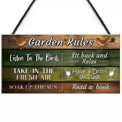 £3.99 • Buy Garden Rules Novelty Sign Hanging Wall Fence Garden Shed Plaques Gardener Gifts