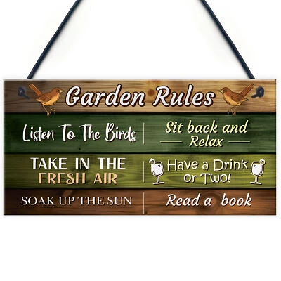 £3.99 • Buy Garden Rules Novelty Sign Hanging Wall Fence Garden Shed Plaques Gardener Gifts