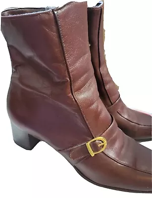 Selby Cognac Brown Stacked Heel Boots Size 7 1/2 Narrow • $19
