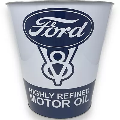 Ford V8 Tapered Metal Trash Bin Can Wastebasket Home Man Cave Decor • $29.99