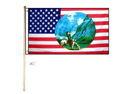 $23.88 • Buy 5' Wood Flag Pole Kit Wall Mount Bracket 3x5 USA Riding Indian Circle Poly Flag