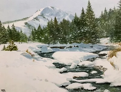 JAMES ROSS 20th C. American PA Artist WINTER LANDSCAPE WATERCOLOR PAINTING • $160