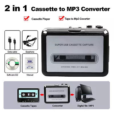 NEW Portable Cassette Player Converter Recorder Convert Tapes To Digital MP3 • $19.95