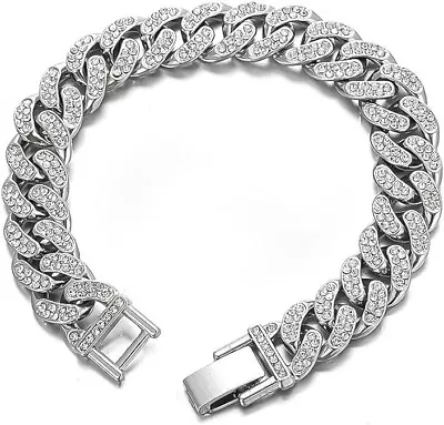 Mens Silver Cuban Bracelet - Stainless Steel Curb Chain Diamond Bracelets • $15.46