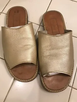 Cole Haan Resort Sandals Gold Bronze Leather Metallic Slip On Slides 8B • $38