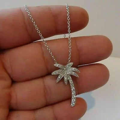$76.99 • Buy 2Ct Simulated Diamond Palm Tree Pendant 14K White Gold Plated Free Chain
