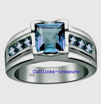 Natural London Blue Topaz Gemstones With 925 Sterling Silver Ring  For Men's #56 • $90.25