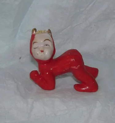 Vintage Lefton JAPAN Porcelain Figurine RED DEVIL Winking 1¾   Spaghetti Trim • $15.95