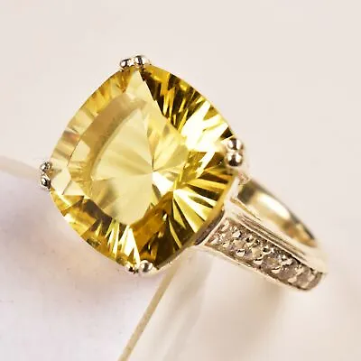 12 Cts Natural Yellow Citrine & Moissanite 925 Sterling Silver Statement Ring • $50.99