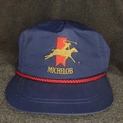 Vtg Michelob Polo Club 90’s Golf Leather Strapback Rope Hat USA Made Equestrian • $59.98