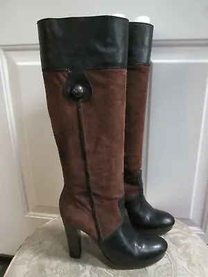 MISS SIXTY Women's Designer Brown/black Leather PLATFORM Knee Hi Boots Sz 37.. • $149.99