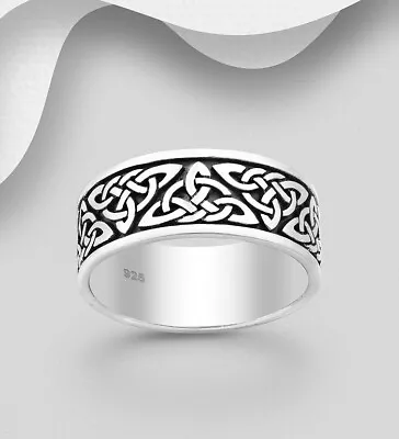 Solid 925 Sterling Silver Ring Celtic Triquetras Size L1/2N1/2QWZ1 +Gift Bag • £38.99