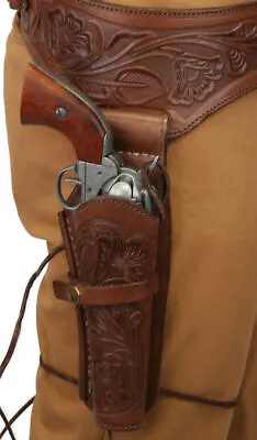 Leather Western  22cal Tooled Holster Gun Belt Drop Loop Rig Sass Cowboy Holster • £121.94