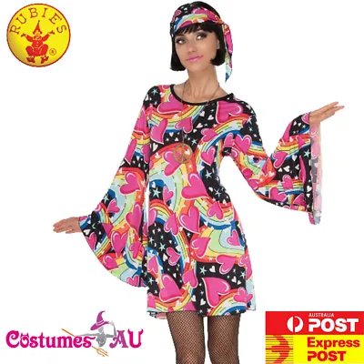 Ladies 60s 70s Retro Groovy Hippie Hippy Costume Go Go Girl Disco Fancy Dress • $28.49