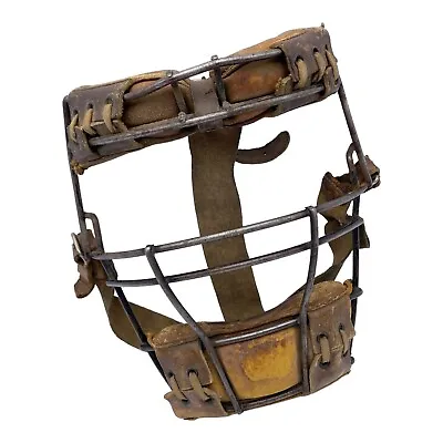 Vintage Spalding Leather & Steel Wire Umpire Catchers Face Mask Baseball Brown • $29.99