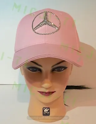 Mercedes Benz Bling 3D Logo Hat Cap W Swarovski Crystals Pink Adjustable • $64.99