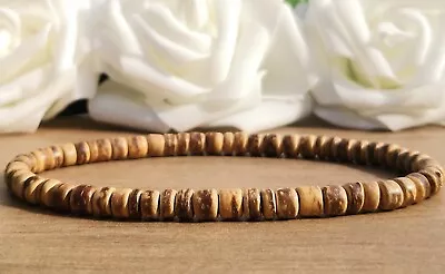 Natural Coconut Shell Beaded Bracelet Rustic Small Stretchy Wooden Men Women • $9.33