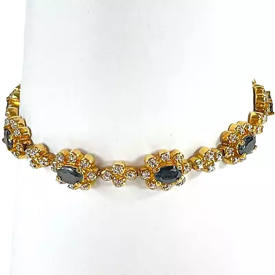 $31.49 • Buy Vintage Ross Simons Gold Plated 925 Oval Blue Sapphire Tennis Bracelet ~7.5 