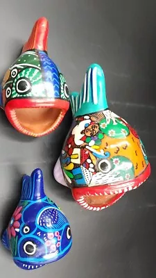 Set Of 3 Talavera Pottery Fish Open Mouth Holder Hand Crafted Mexico Vtg UV Glow • $24.95