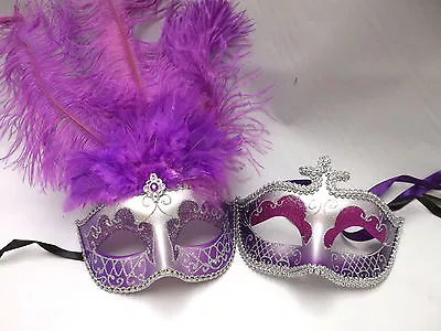 Silver Purple Couple Man Woman Prom Masquerade Mardi Gras Masks Male Female Set • $28.49