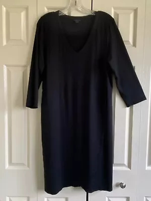 J Jill Wearever Black Knit Faux Wrap Dress 3/4 Sleeve Size Medium • $17.50