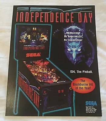 Independence Day Pinball Flyer 1996 Sega Nos Nice! • $10