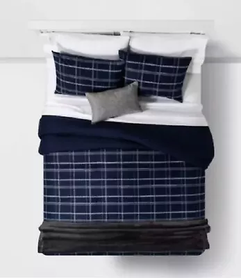Room Essentials 4pc Microfiber Bed Set Blue Plaid Twin/twin Xl • $28.90