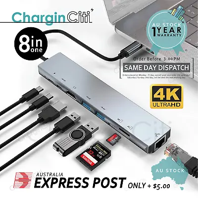 $33.99 • Buy 8 In 1 USB Type-C Hub Multi USB 3.0 4K HDMI SD TF RJ45 Ethernet Adapter Laptop