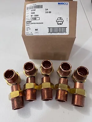 (10) NIBCO 633W 3/4 Union Wrot Copper 3/4  Tube Cup X Cup For 7/8  OD Pipe 1WLJ8 • $74.99