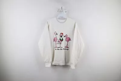 Vtg 80s Streetwear Womens Large Christmas Flamingo Santa Claus Sweatshirt USA • $35.95