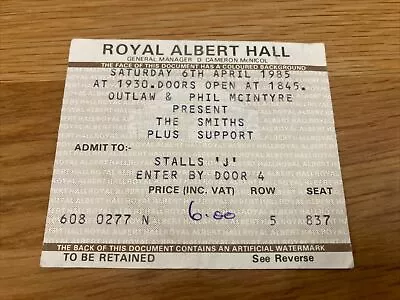 The Smiths Meat Is Murder Tour Original Ticket Royal Albert Hall & Programme ‘85 • $186.67