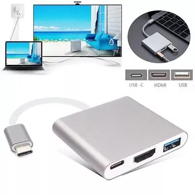 Type C To HDMI TV Video Converter USB 3.0 HUB Charging Adapter For Apple Macbook • $9.33