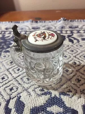 Mini Bavarian Glass Beer Stein With Pewter And Porclain Lid 2  Vintage • $14.99